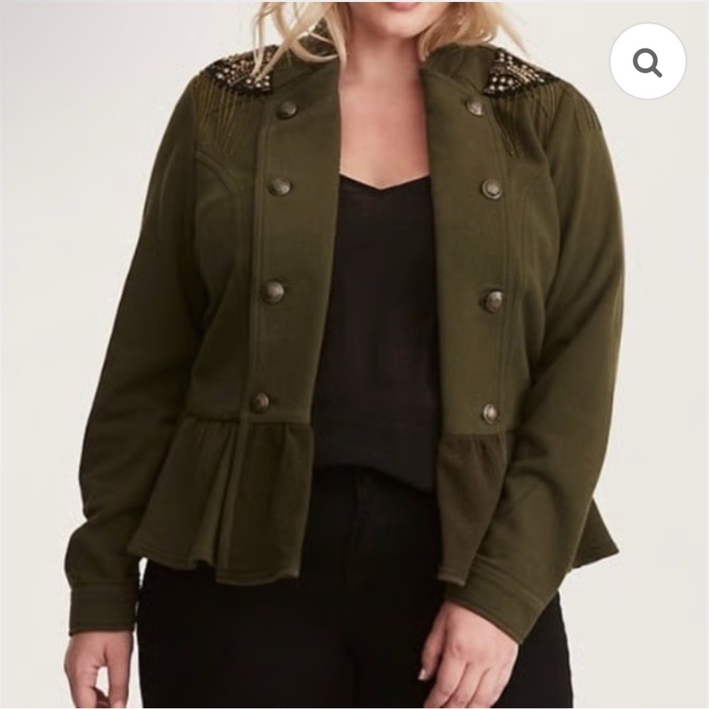 Torrid SweatshirtJacketArmyBeaded Chain Embellished ShouldersMilitary| Size3|BZ2